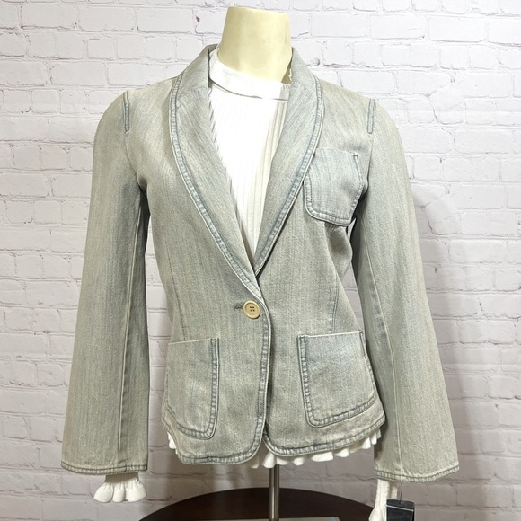 DKNY womens denim fitted blazer jacket dirty wash vintage 90s Y2K in size 6 NWT - Picture 1 of 16